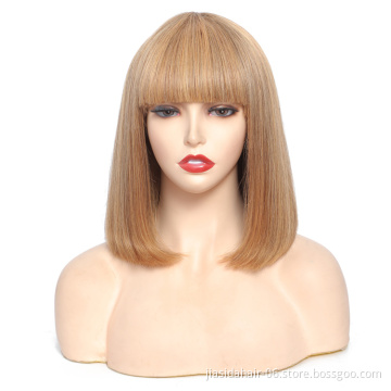 Wholesale Fringe High Density Machine Made Ombre Color P4/27 Virgin Human Hair Short Bob Straight Hair Wig with Bangs